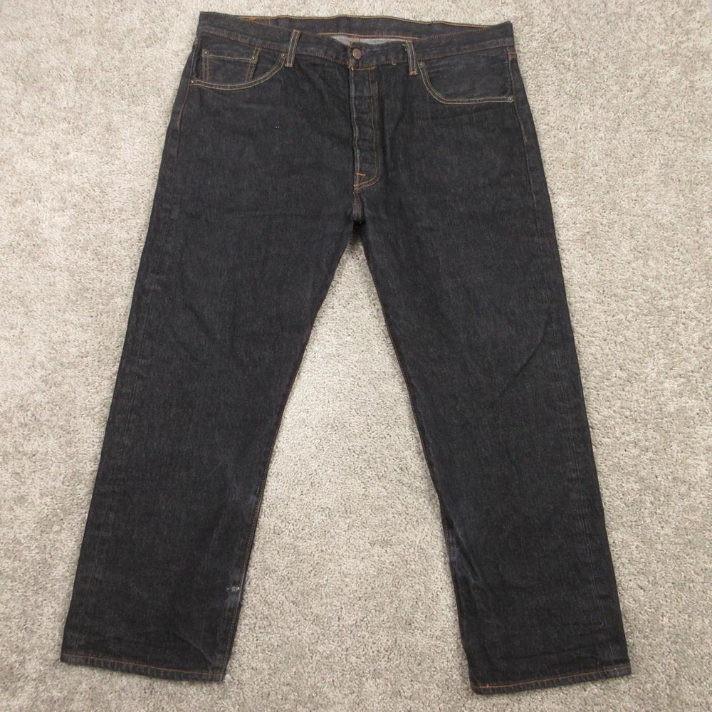 Levis Jeans Mens 40x27 (Tag 40x30) Black 501 Button Fly Original Denim Pants Rip
